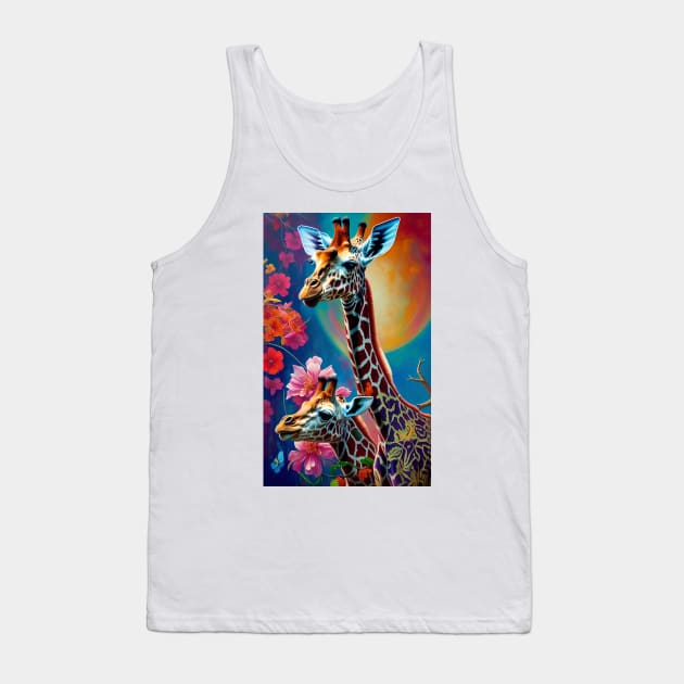 Giraffe Colorful Floral Flower Tank Top by ShopSunday